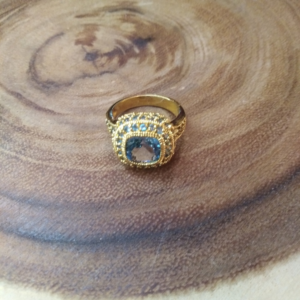 Gold & turquoise blue ring size 9